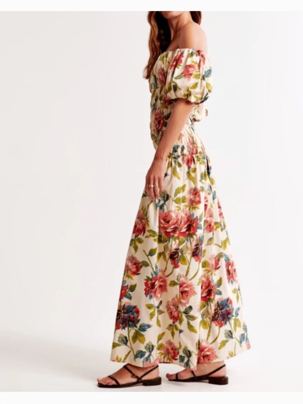Abercrombie Floral Smocked Off Shoulder Maxi Dress Size Small Wedding Guest